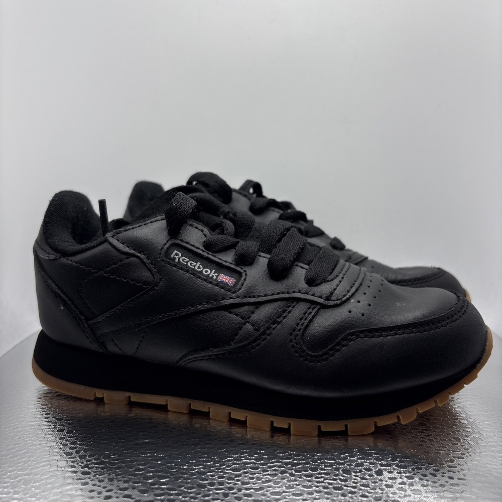 Reebok Classic Leather Sneakers IN  "Black Gum". Leather Upper Size 12 Kids